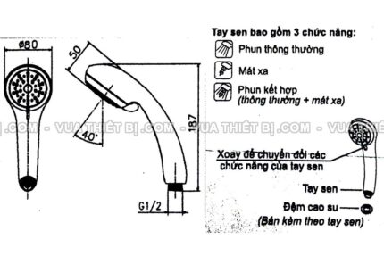 Tay sen tắm INAX BF-SC1 (-1C) 3 chế độ massage tăng áp