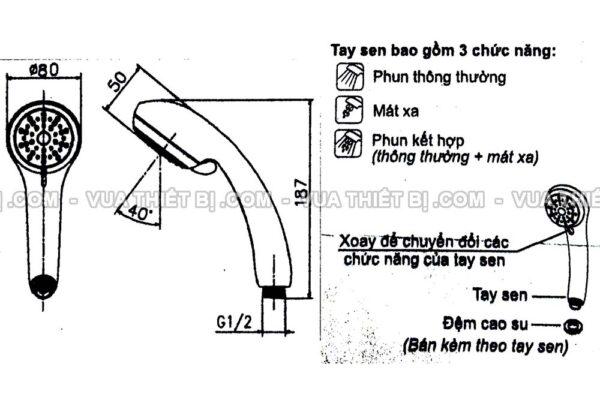 Tay sen tắm INAX BF-SC1 (-1C) 3 chế độ massage tăng áp