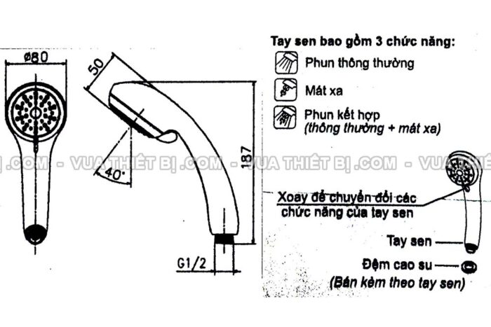 Tay sen tắm INAX BF-SC1 (-1C) 3 chế độ massage tăng áp