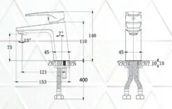 Bản vẽ kỹ thuật Vòi lavabo CAESAR B390CWU nóng lạnh