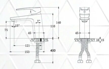 Bản vẽ kỹ thuật Vòi lavabo CAESAR B390CWU nóng lạnh