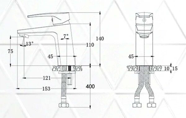 Bản vẽ kỹ thuật Vòi lavabo CAESAR B390CWU nóng lạnh