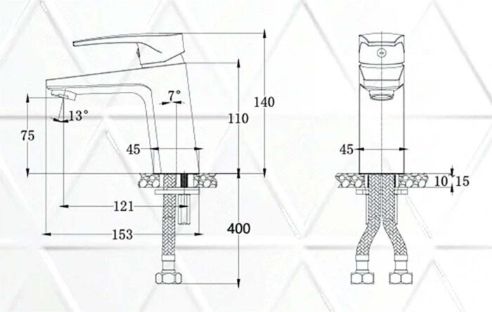Bản vẽ kỹ thuật Vòi lavabo CAESAR B390CWU nóng lạnh
