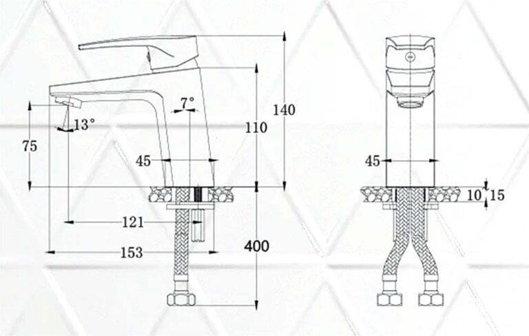 Bản vẽ kỹ thuật Vòi lavabo CAESAR B390CWU nóng lạnh