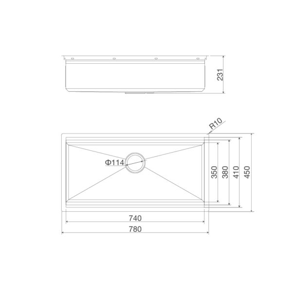 Bản Vẽ Kỹ Thuật Chậu rửa bát inox Malloca Slide MS 781