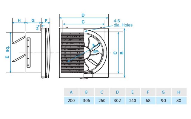 Bản vẽ kĩ thuật Quạt hút PANASONIC FV-30RL6 gắn tường 2 chiều