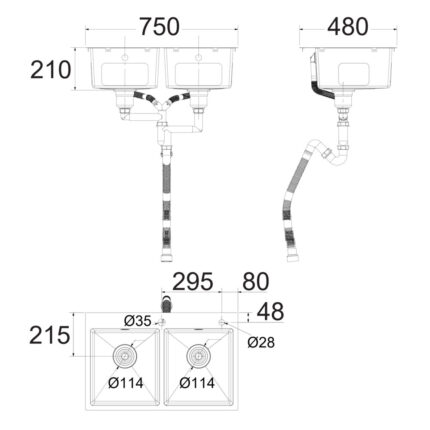 Bản vẽ kích thước Chậu rửa bát Inox AMERICAN STANDARD FFASX123 2 hố