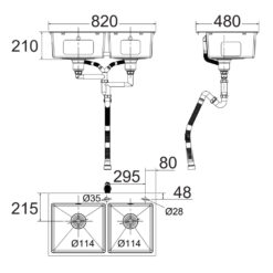 Bản vẽ kích thước Chậu rửa bát Inox AMERICAN STANDARD FFASX124 2 hố