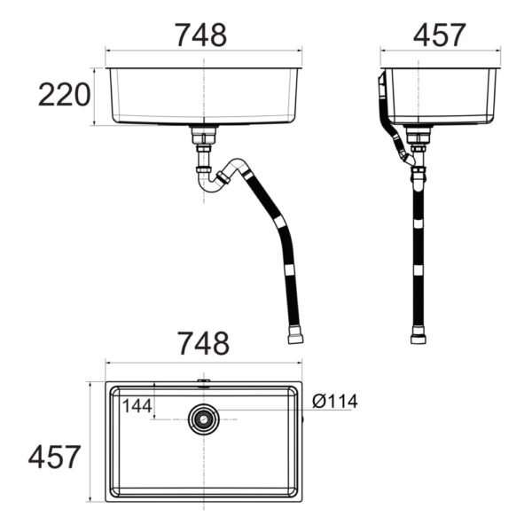 Bản vẽ kích thước Chậu rửa bát Inox AMERICAN STANDARD FFASX125 1 HỐ