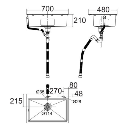 Bản vẽ kích thước Chậu rửa bát inox AMERICAN STANDARD FFASX121 1 hố