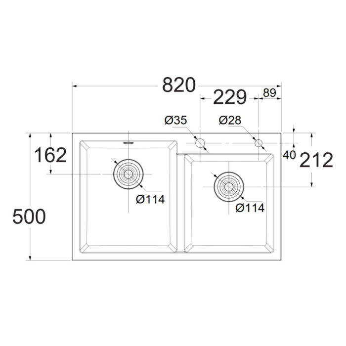 Bản vẽ kích thước Chậu rửa bát inox AMERICAN STANDARD FFASX902 2 hố