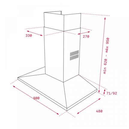 Bản vẽ kỹ thuật Máy hút mùi TEKA DSS 985 40437010 90cm chữ T