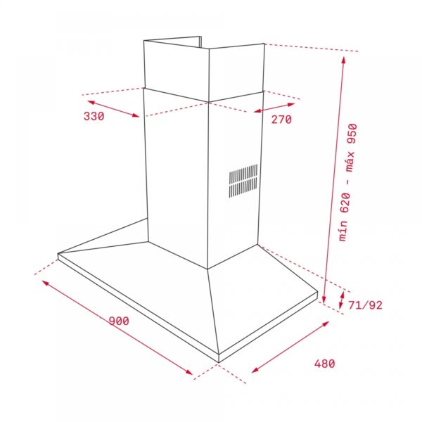 Bản vẽ kỹ thuật Máy hút mùi TEKA DSS 985 40437010 90cm chữ T