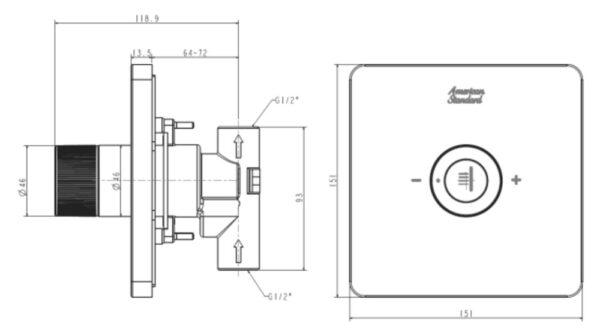 Bản vẽ kỹ thuật Nút điều chỉnh sen âm tường American Standard FFAS0927BHG EasySET