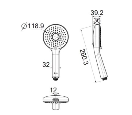 Bản vẽ kỹ thuật Tay sen tắm American Standard 1030980001 Rain Switch Power Jet