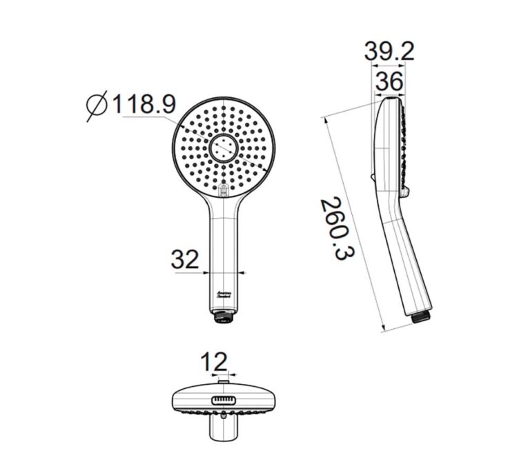 Bản vẽ kỹ thuật Tay sen tắm American Standard 1030980001 Rain Switch Power Jet