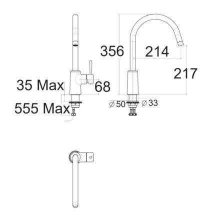 Bản vẽ kỹ thuật Vòi rửa bát American Standard 1009080000 nóng lạnh rút dây