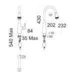 Bản vẽ kỹ thuật Vòi rửa bát American Standard 1009150000 nóng lạnh rút dây