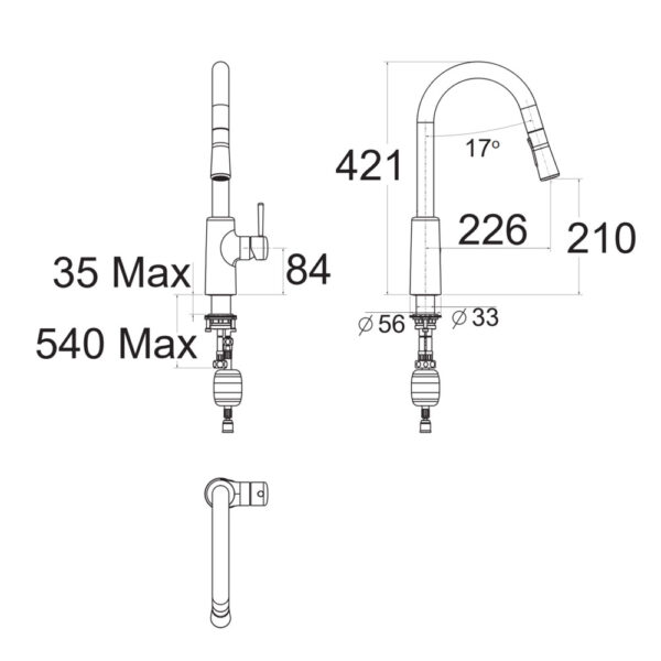 Bản vẽ kỹ thuật Vòi rửa bát American Standard 1009160000 nóng lạnh rút dây
