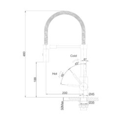 Bản vẽ kỹ thuật Vòi rửa bát MALLOCA K088-CS nóng lạnh rút dây