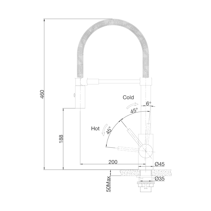 Bản vẽ kỹ thuật Vòi rửa bát MALLOCA K088-CS nóng lạnh rút dây