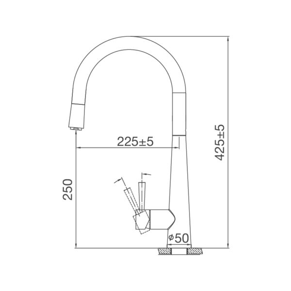 Bản vẽ kỹ thuật Vòi rửa bát MALLOCA K095 SS nóng lạnh rút dây