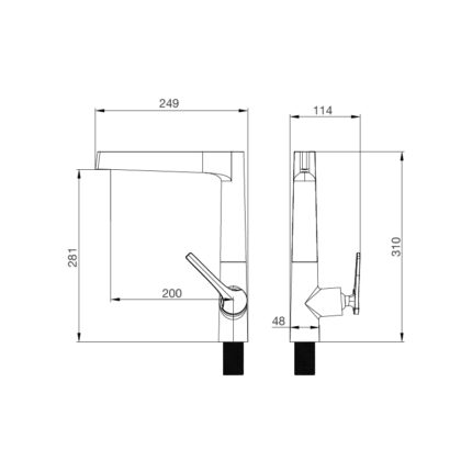 Bản vẽ kỹ thuật Vòi rửa bát MALLOCA K295BS nóng lạnh