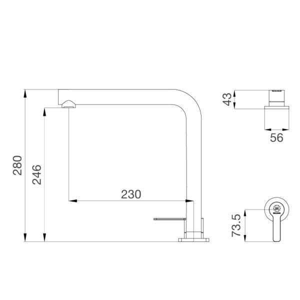 Bản vẽ kỹ thuật Vòi rửa bát MALLOCA K501B nóng lạnh