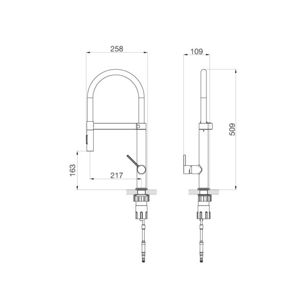 Bản vẽ kỹ thuật Vòi rửa bát MALLOCA K586SBS nóng lạnh