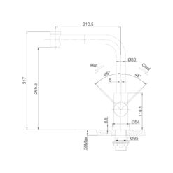 Bản vẽ kỹ thuật Vòi rửa bát MALLOCA LuxSteel K066-PO nóng lạnh rút dây
