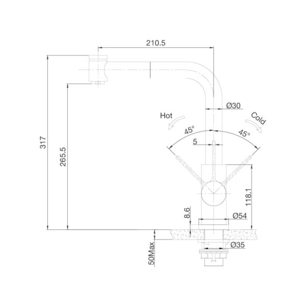 Bản vẽ kỹ thuật Vòi rửa bát MALLOCA LuxSteel K066-PO nóng lạnh rút dây