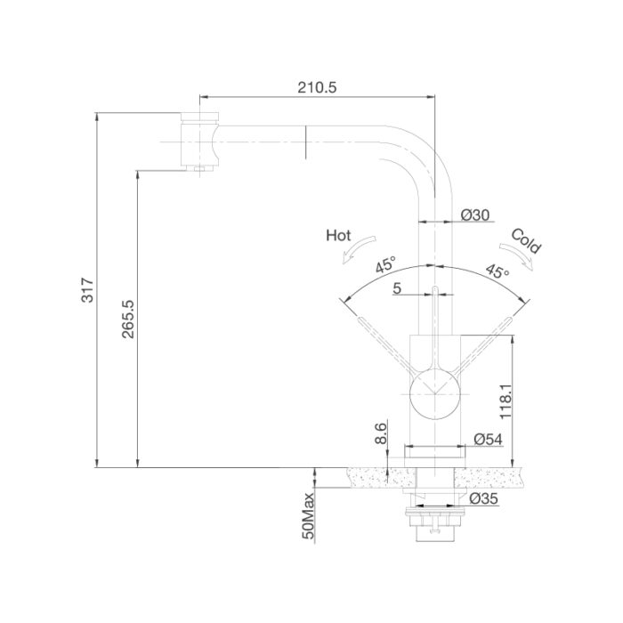 Bản vẽ kỹ thuật Vòi rửa bát MALLOCA LuxSteel K066-PO nóng lạnh rút dây