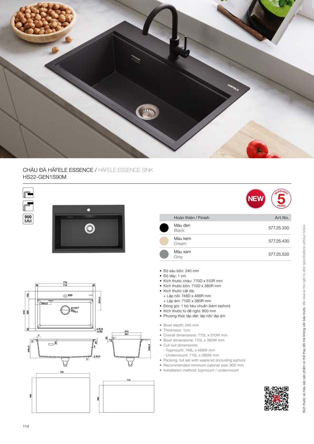 Catalogue HAFELE 2024 Bang gia thiet bi nha bep gia dung 114