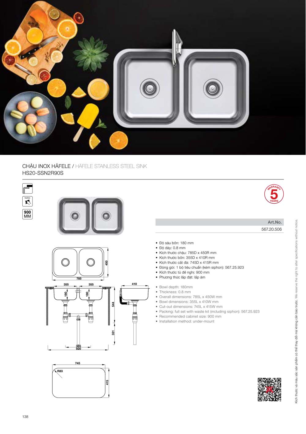 Catalogue HAFELE 2024 Bang gia thiet bi nha bep gia dung 138
