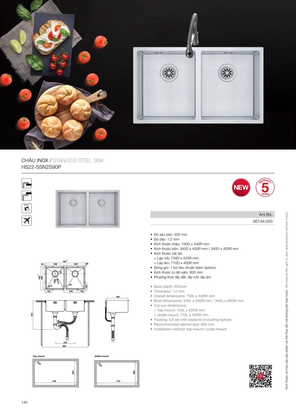 Catalogue HAFELE 2024 Bang gia thiet bi nha bep gia dung 140