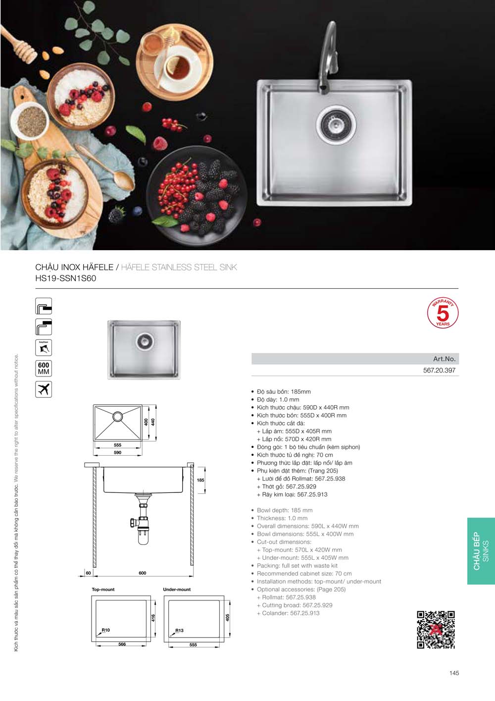 Catalogue HAFELE 2024 Bang gia thiet bi nha bep gia dung 145