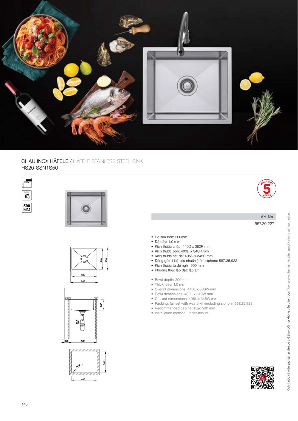 Catalogue HAFELE 2024 Bang gia thiet bi nha bep gia dung 146