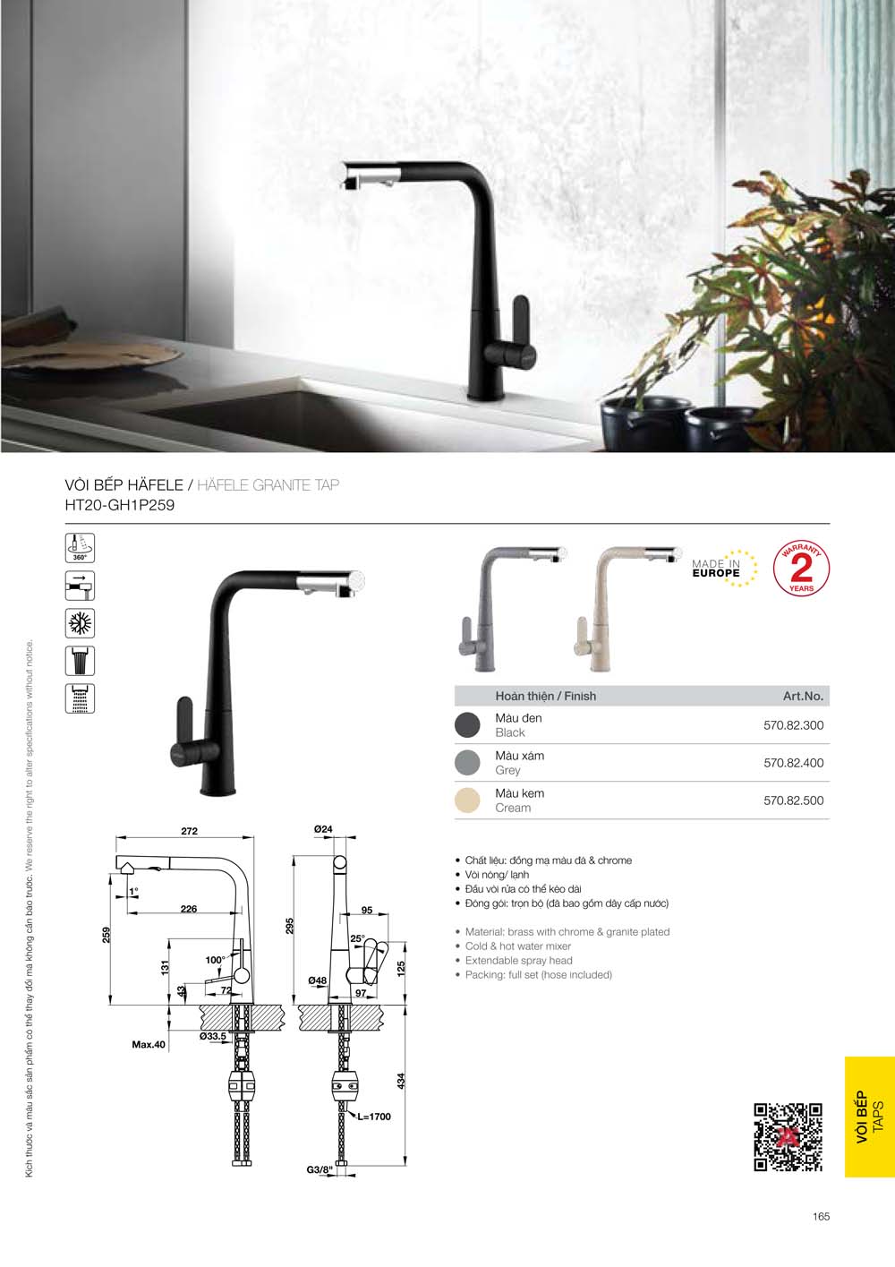 Catalogue HAFELE 2024 Bang gia thiet bi nha bep gia dung 165