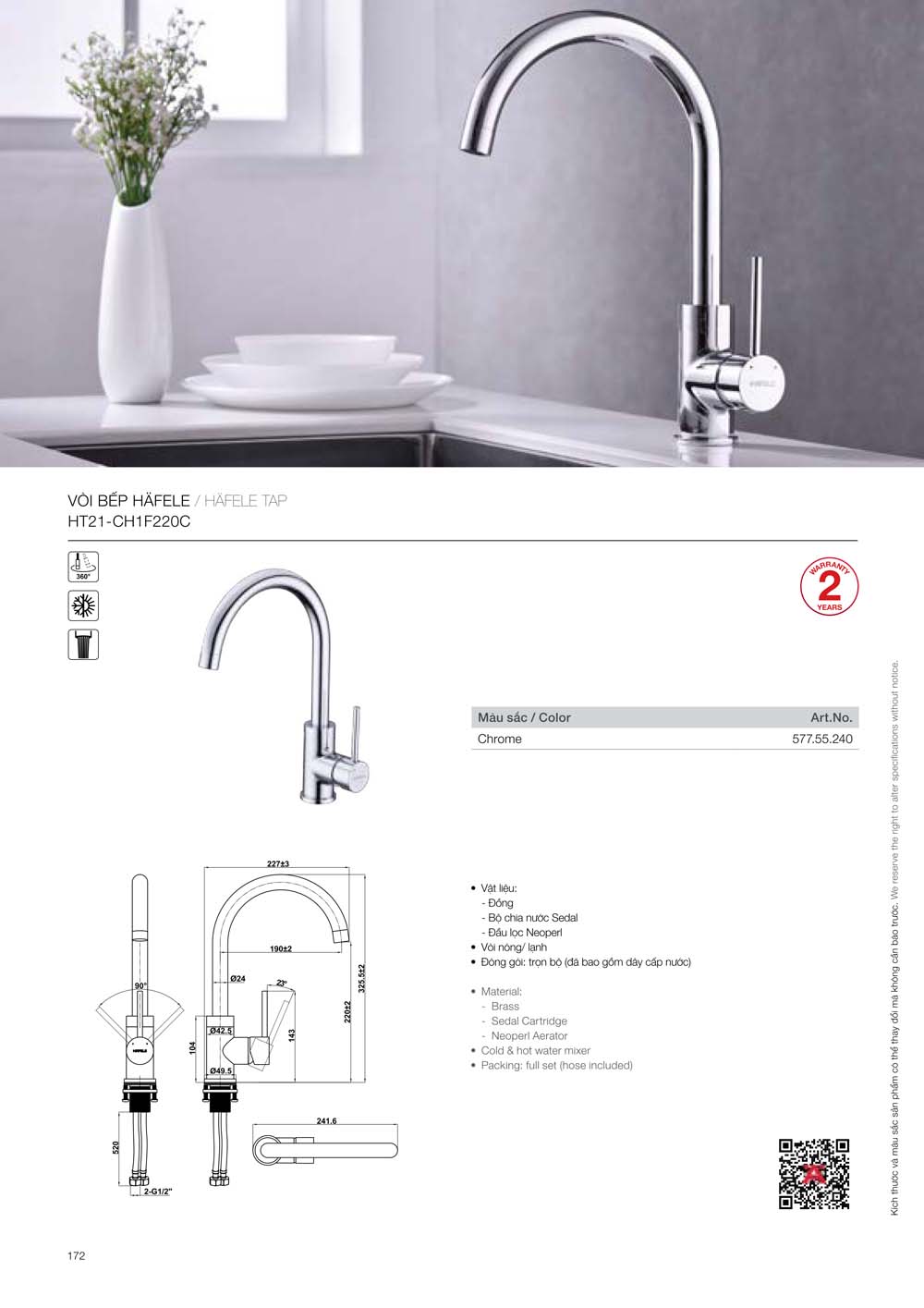 Catalogue HAFELE 2024 Bang gia thiet bi nha bep gia dung 172