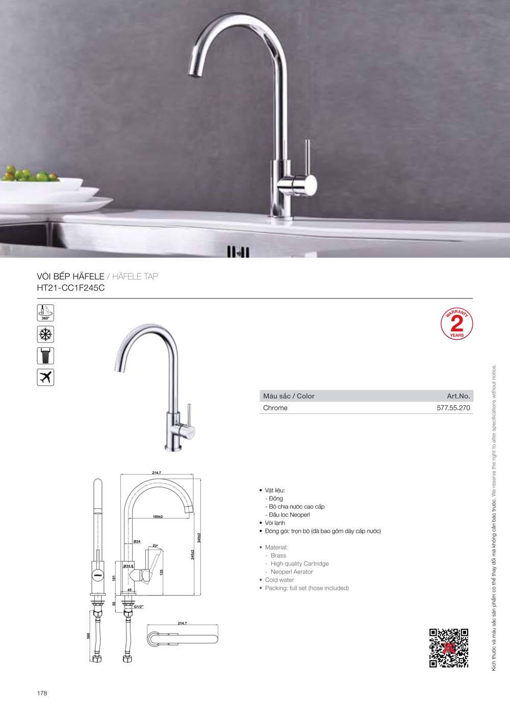 Catalogue HAFELE 2024 Bang gia thiet bi nha bep gia dung 178