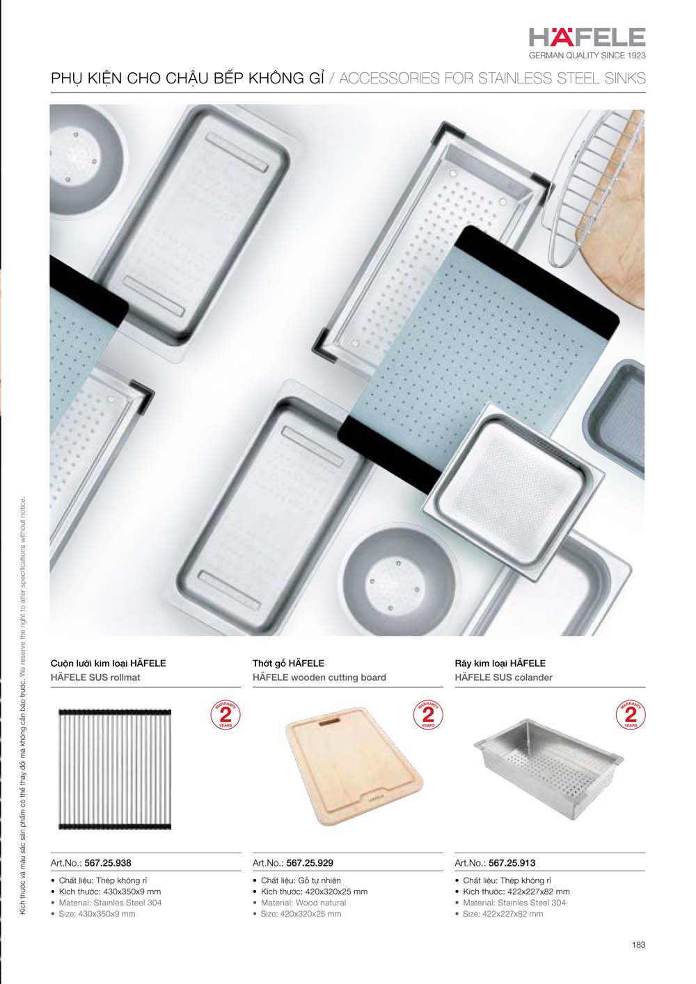 Catalogue HAFELE 2024 Bang gia thiet bi nha bep gia dung 183