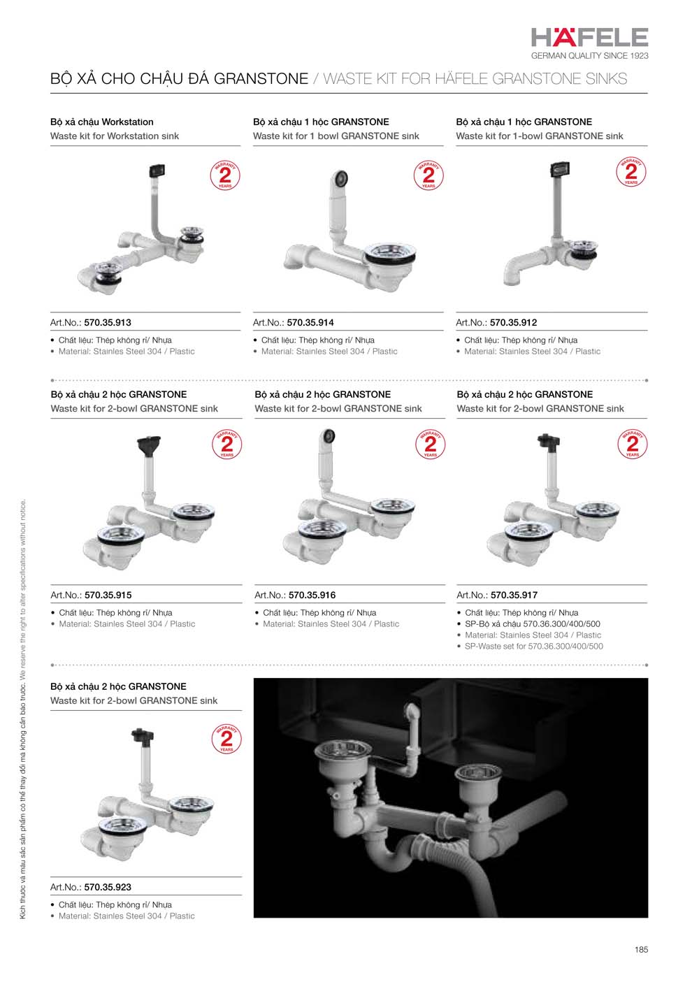 Catalogue HAFELE 2024 Bang gia thiet bi nha bep gia dung 185