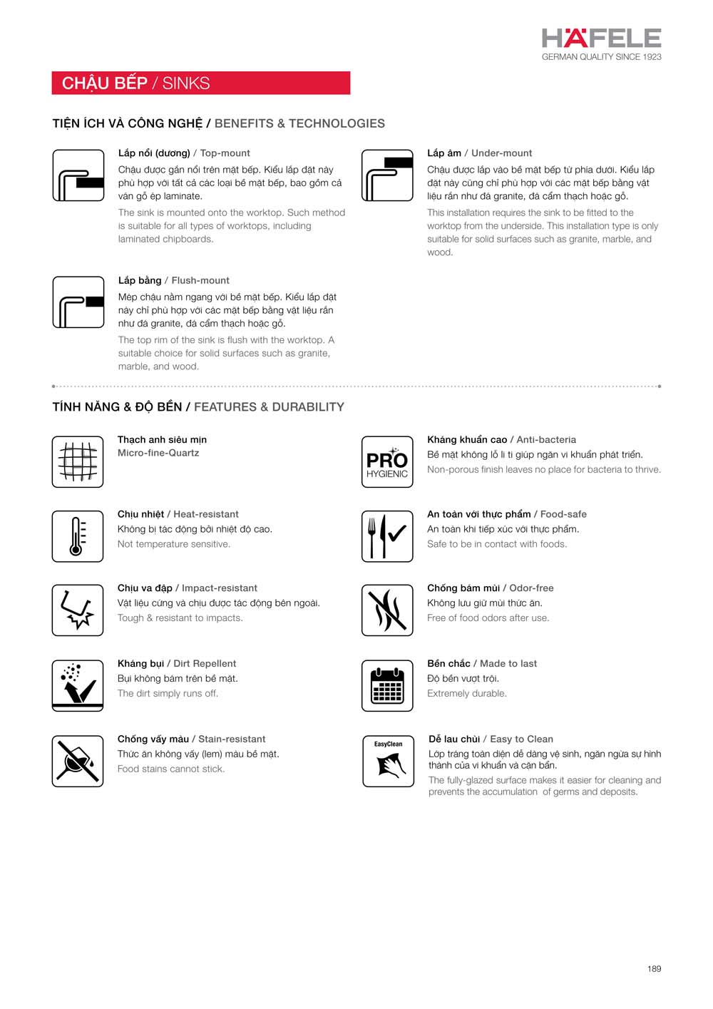 Catalogue HAFELE 2024 Bang gia thiet bi nha bep gia dung 189