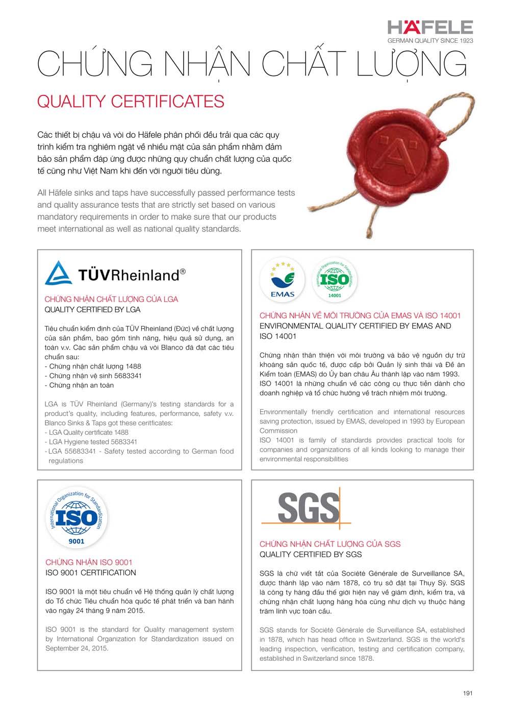 Catalogue HAFELE 2024 Bang gia thiet bi nha bep gia dung 191