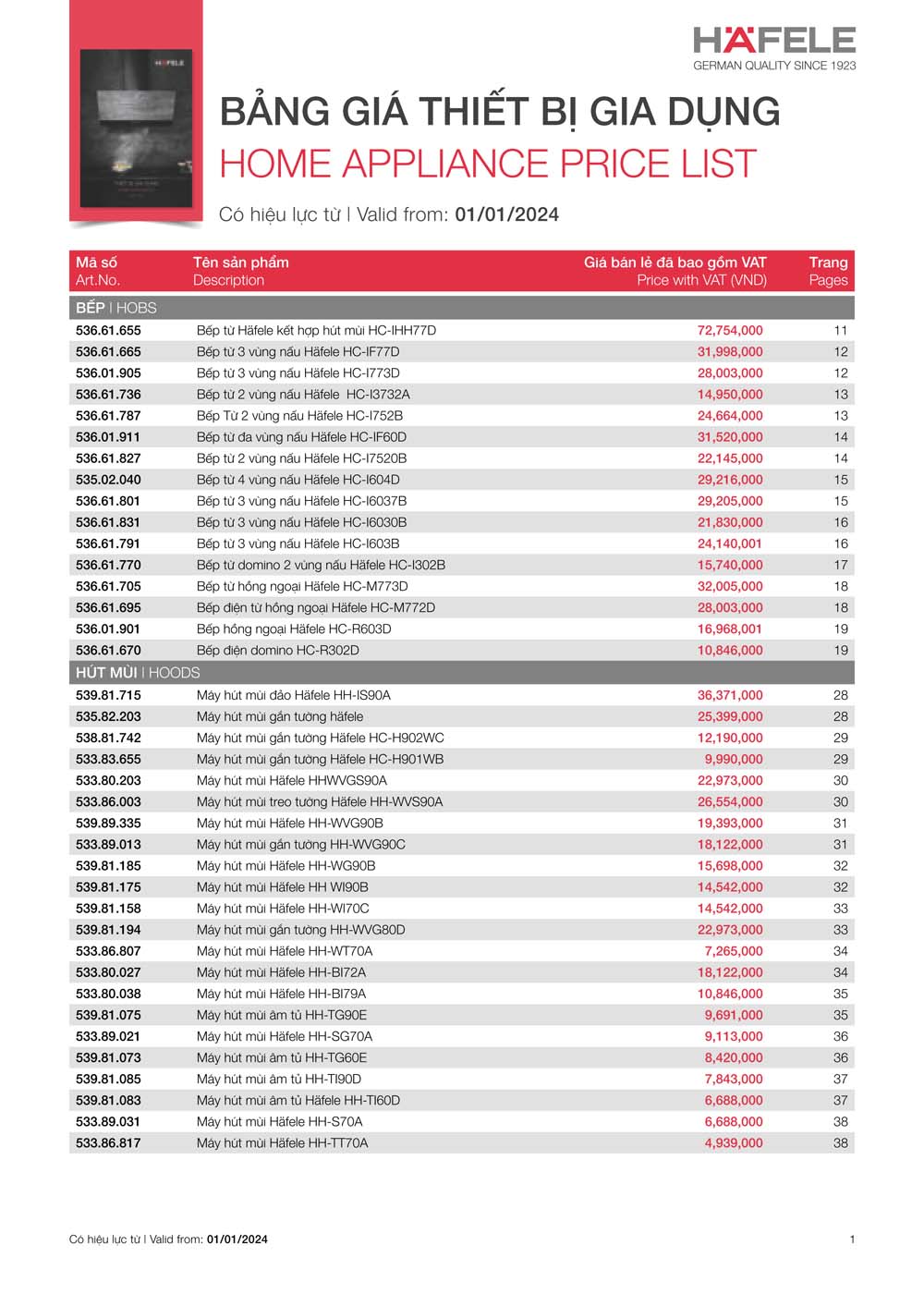 Catalogue HAFELE 2024 Bang gia thiet bi nha bep gia dung 209