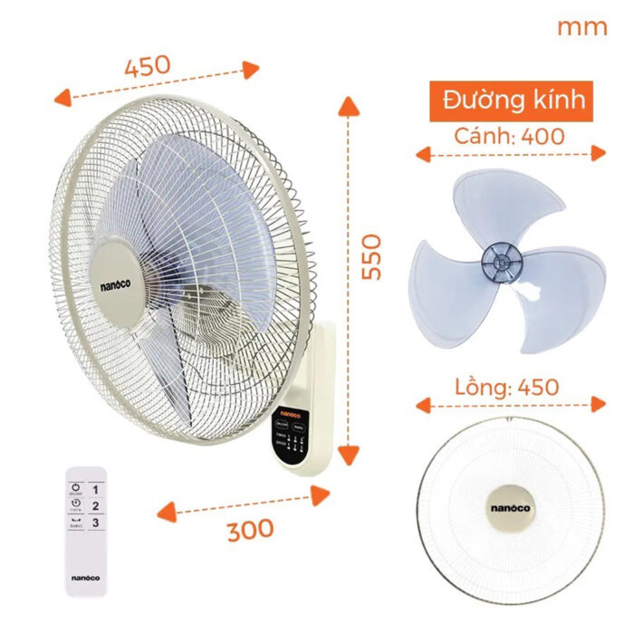 Quạt treo tường NANOCO NWF1612RC-BL xanh - Ảnh 2