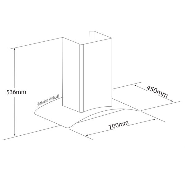 Bản vẽ kích thước Máy hút mùi BLUEGER B388P 70cm kính cong