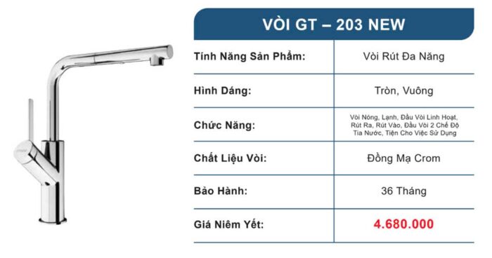 Vòi rửa bát GENTO GT-203 NEW rút dây nóng lạnh - Ảnh 4