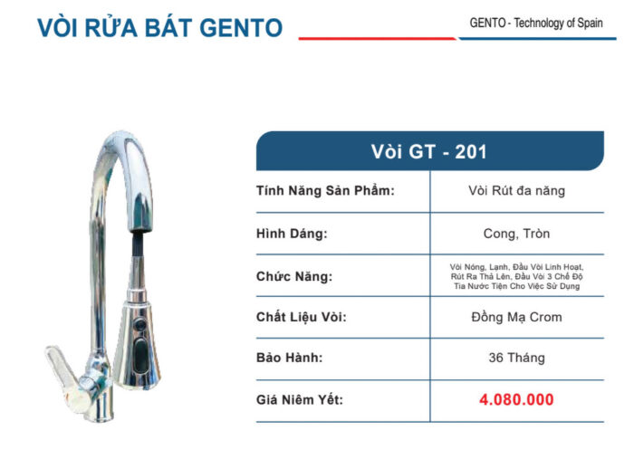 Vòi rửa bát GENTO GT-201 rút dây nóng lạnh - Ảnh 2