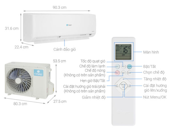 Bản vẽ kĩ thuật Điều Hòa Casper Inverter GC-18IS33 18000Btu 1 Chiều